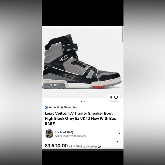 Louis Vuitton LIMITED EDITION LV Black and Gray High-Top Sneakers Virgil Abloh - Picture 16 of 16